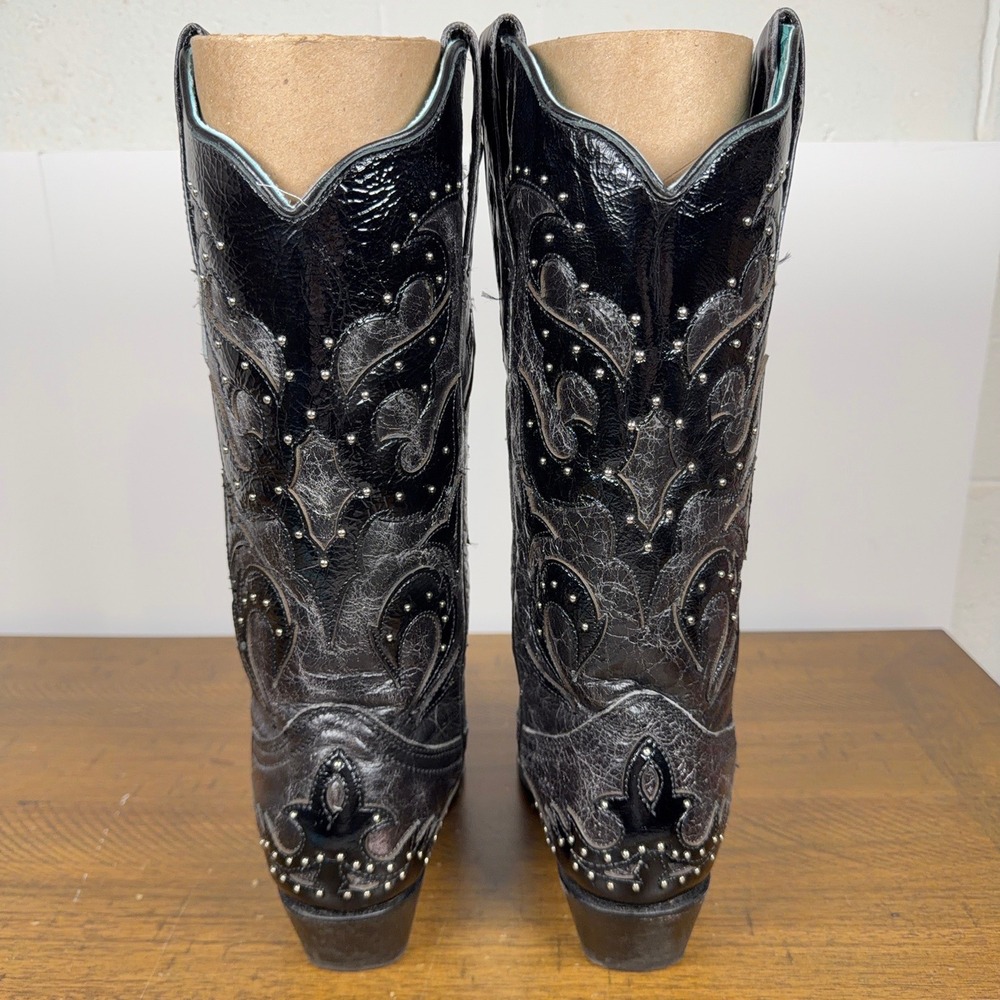 Corral Cowboy Boots Womens 6.5 Black Studded Leather Western Snip Toe Cowgirl - Picture 4 of 13